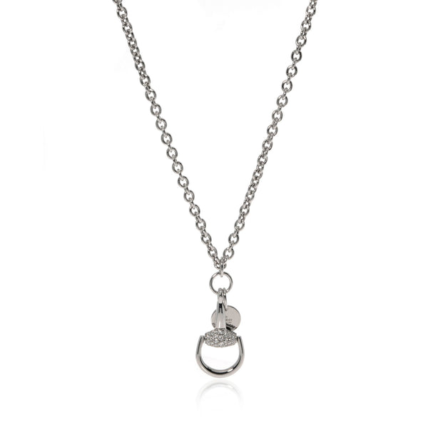 Gucci 18K White Gold Diamond Horsebit Necklace
