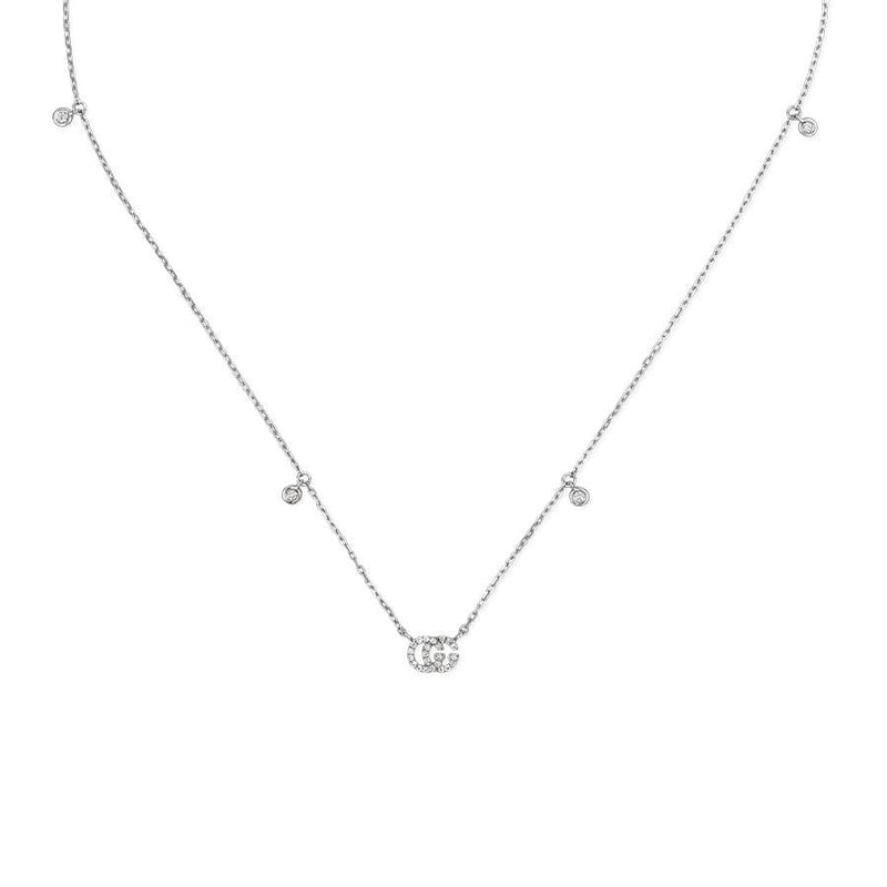 Gucci 18k White Gold GG Running Diamond Necklace