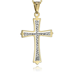 18K Yellow and White Gold Two Tone Cross Pendant