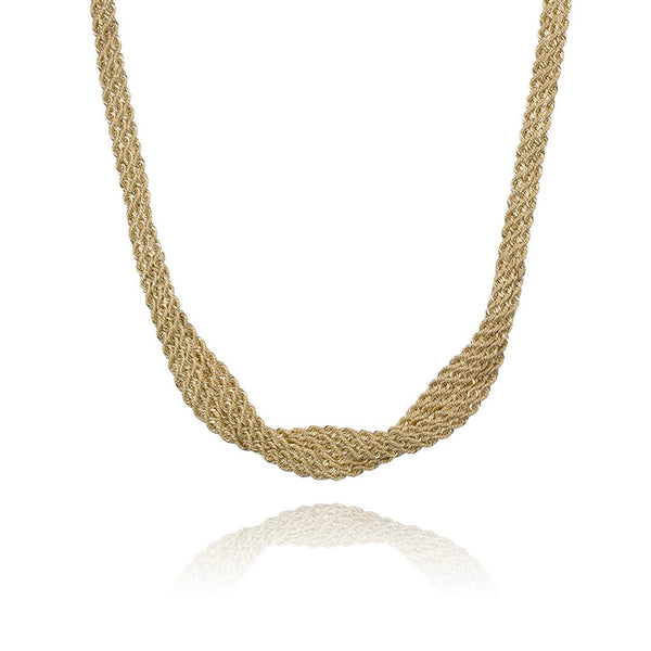 18K Yellow Gold Multi Strand Rope Link Twisted Necklace