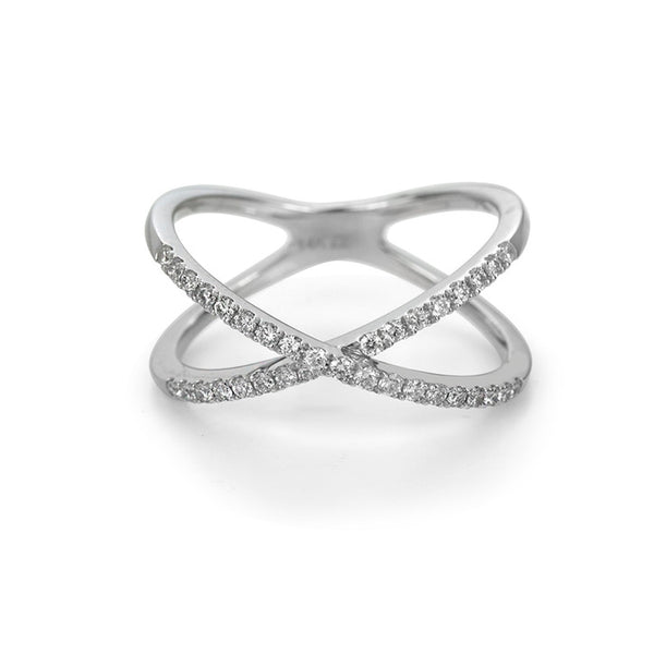 14K White Gold Criss Cross Diamond Ring
