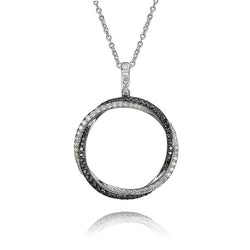 18K White Gold Intertwined Black and White Diamonds Necklace