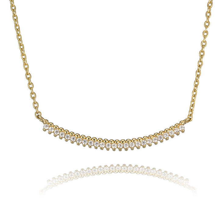 10K Yellow Gold Cubic Zirconia Curved Bar Necklace