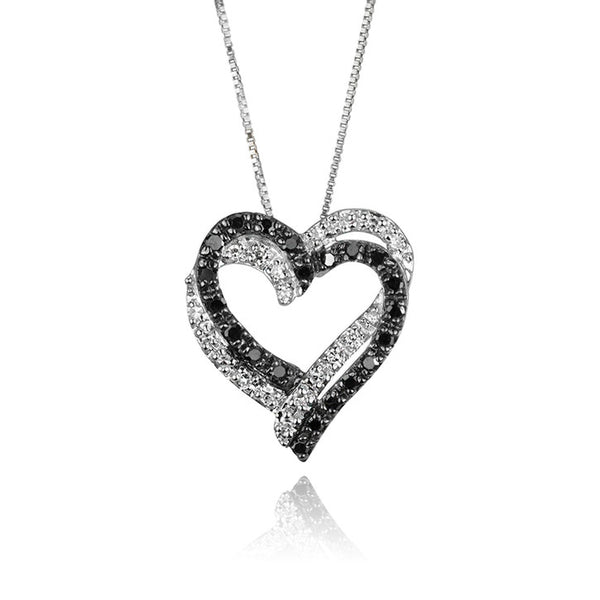 14K White Gold Black Diamond Heart Necklace