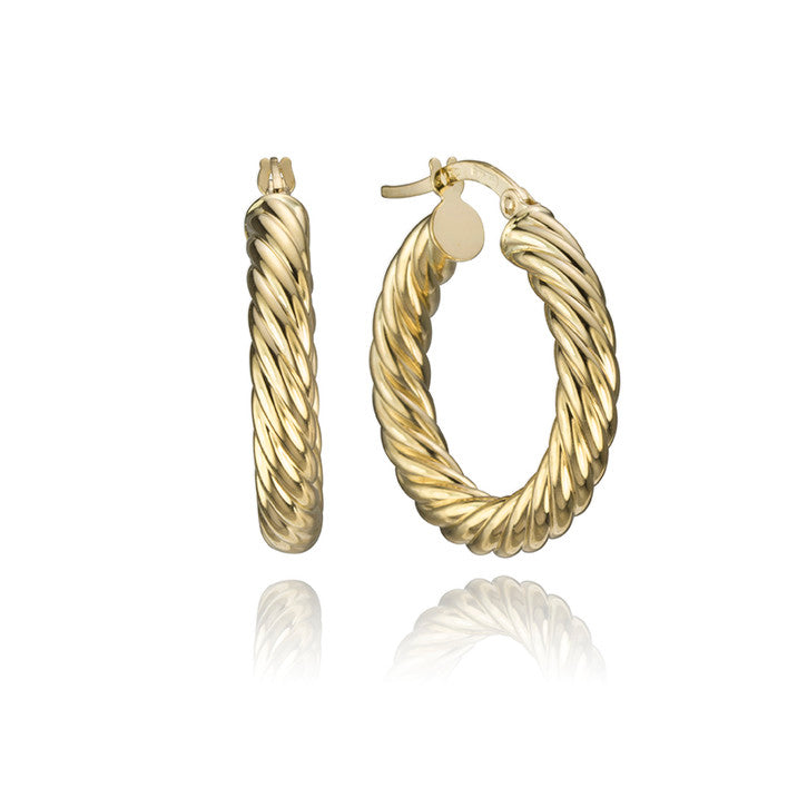 14k Yellow Gold Twisted Hoop Earrings