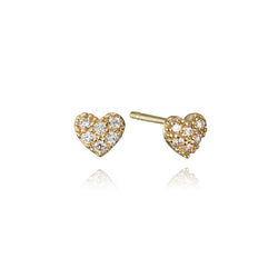 18K Yellow Gold Cubic Zirconia Heart Stud Earrings