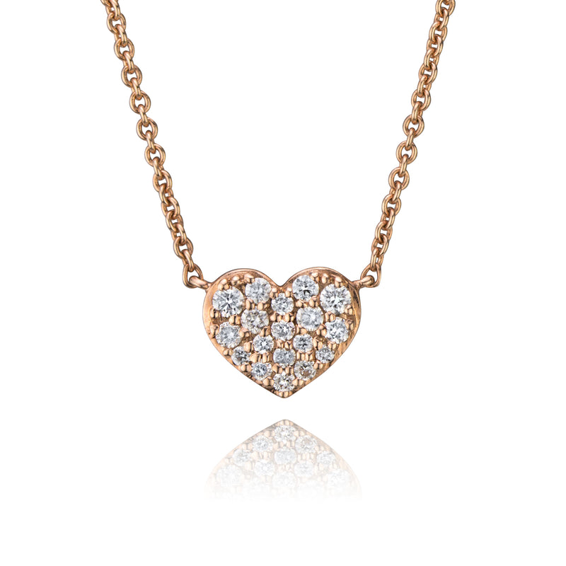 14k Rose Gold Diamond Cluster Heart Necklace