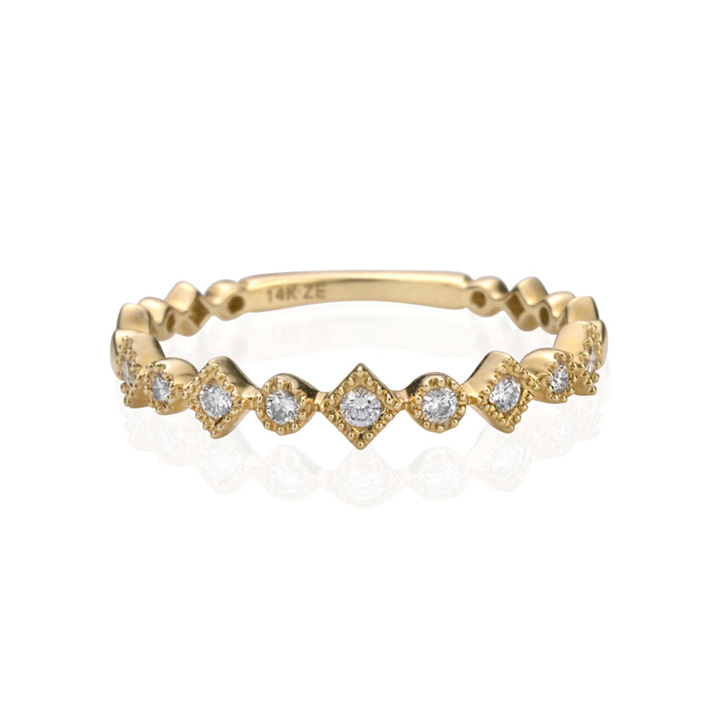 14K Yellow Gold Diamonds and Dots Ring