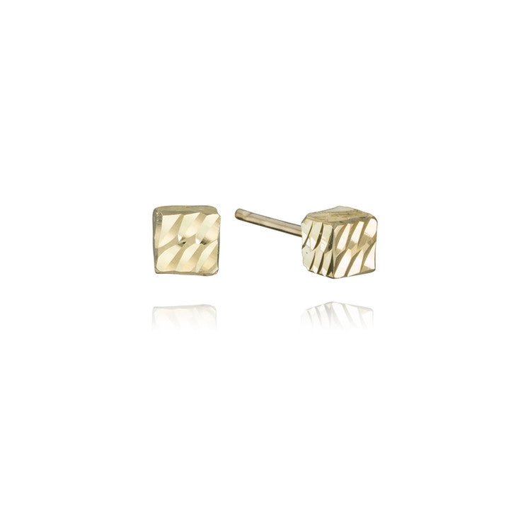 18K Yellow Gold Cube Studs