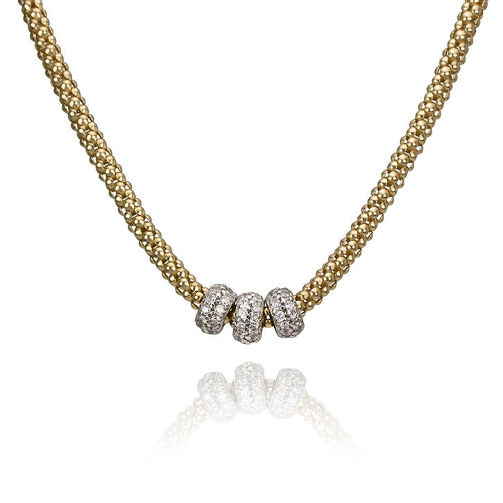 14K Yellow Gold and Cubic Zirconia Rondel Necklace