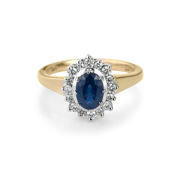 14K Yellow Gold Sapphire and Diamond Halo Ring