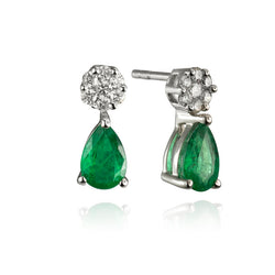 14K White Gold Emerald and Diamond Drop Earrings